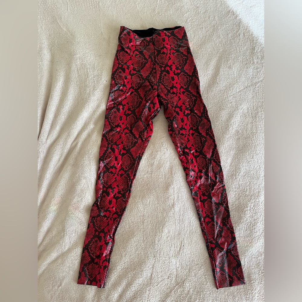 Red pleather snakeskin high waisted leggings